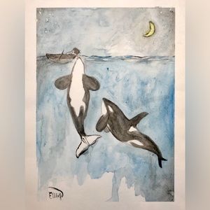 Original orca watercolor art
